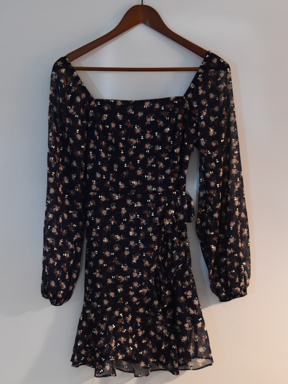 Altar'd State Navy Floral Mini Dress With Wrap Skirt